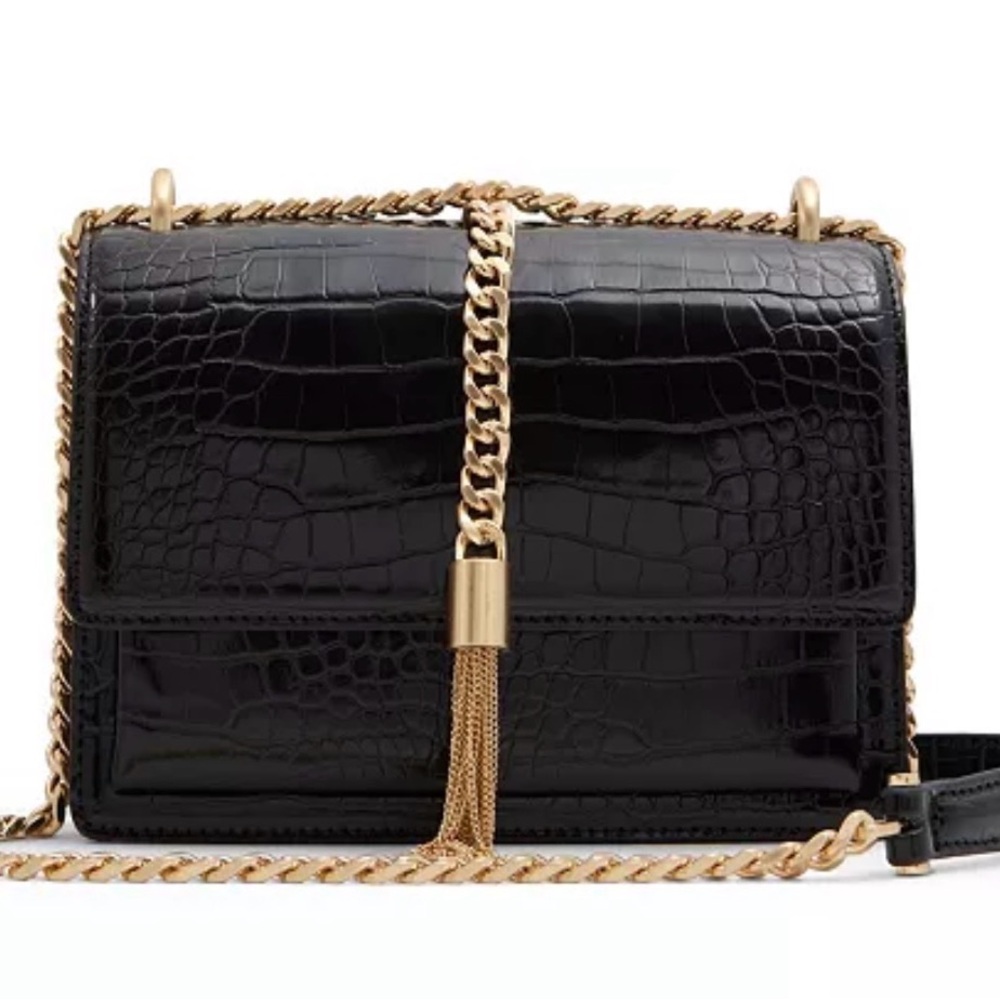 Aldo Black Croc-Embossed Chain Shoulder Bag - Picture 1 of 10